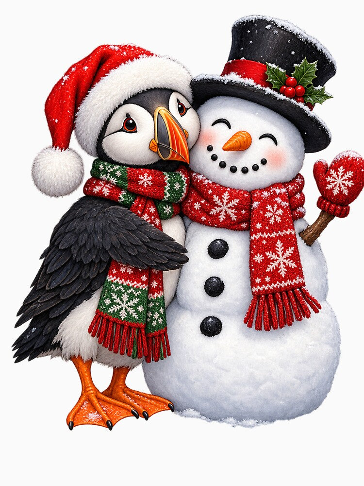 Christmas Puffin with Snowman by Shopex10