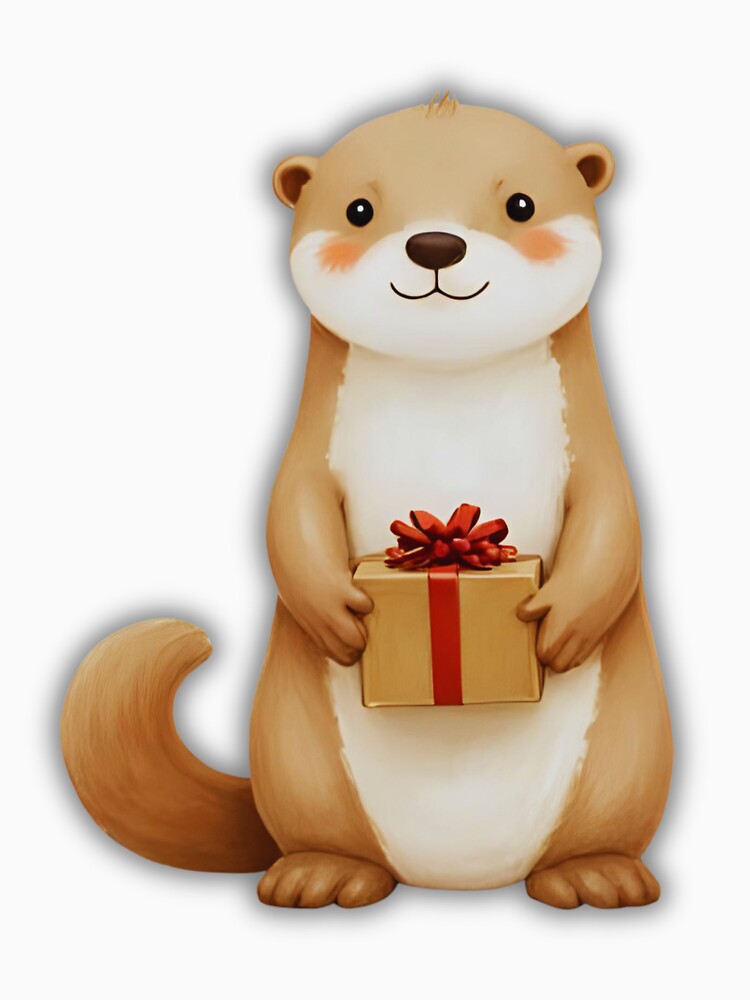 Very Cute Christmas Otter Holding a Gift – Cozy Holiday Animal Art by Otterly Cute