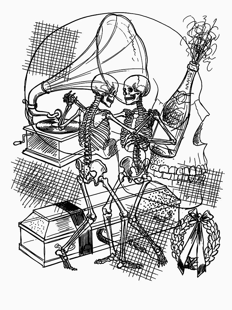 Dancing Skeletons - Gothic Danse Macabre Vintage Linework Art by FreiherrPK
