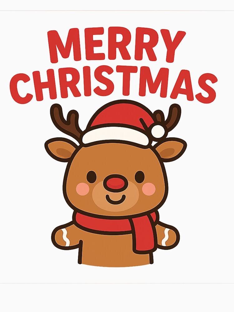 Merry Christmas Reindeer | Cute Kawaii Rudolph Design | Holiday Winter Art by StyleLap