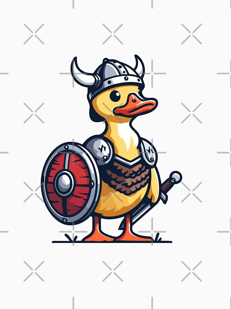 Viking Duck with Helmet and Shield - Fun and Brave Animal by Akioos