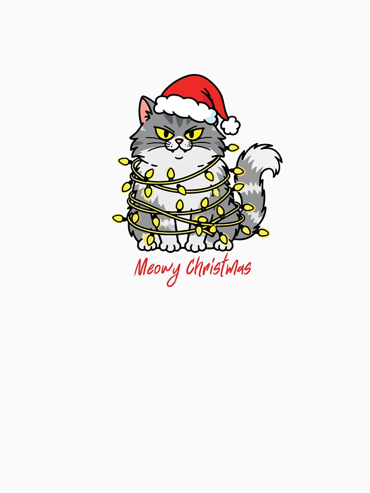 Meowy Christmas – Cute Grumpy Cat Wrapped in Lights by Doodlelline