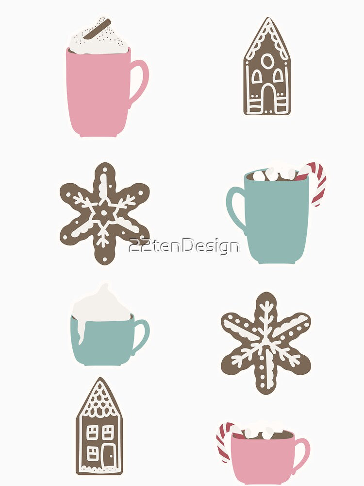 Hot Chocolate and Gingerbread Cookie Pink Pattern by 22tenDesign