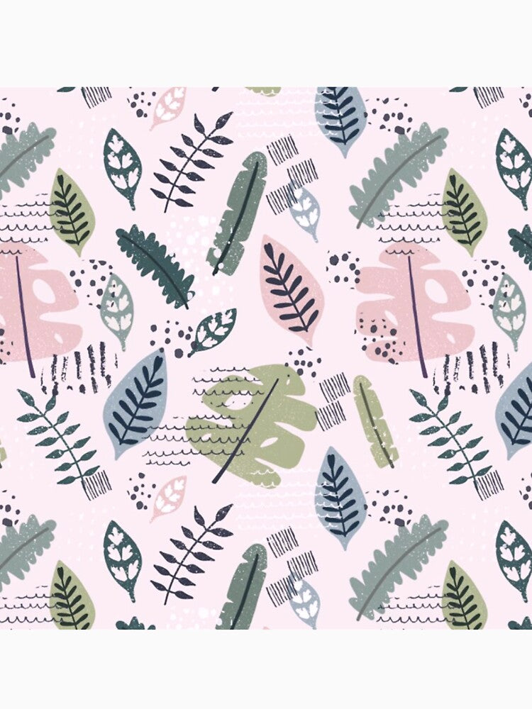 Cute Aesthetic green pink pastel botanical leaves pattern by samararibas