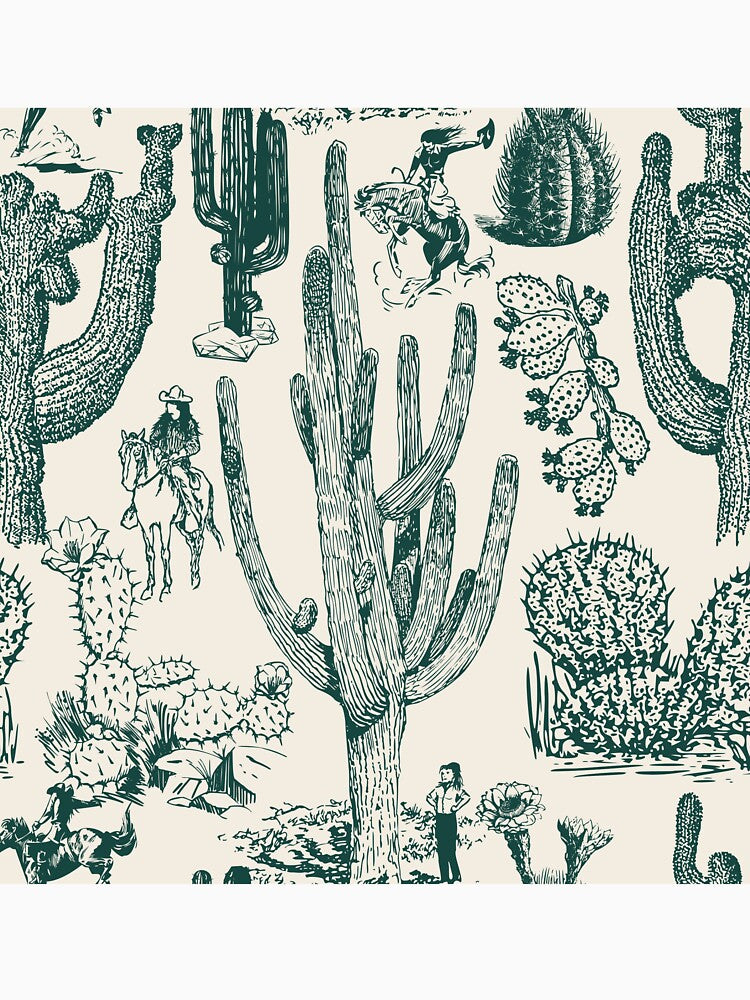 Western Cactoile with Cowgirls in Cream + Holiday Green by YesterdayColl
