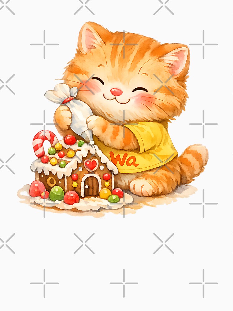 Orange Tabby Cat Decorating Gingerbread House by Wawa5656