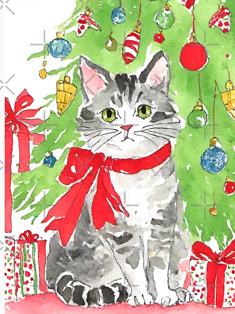 Christmas Cat Coquette Watercolor by Magnolia Valley Art