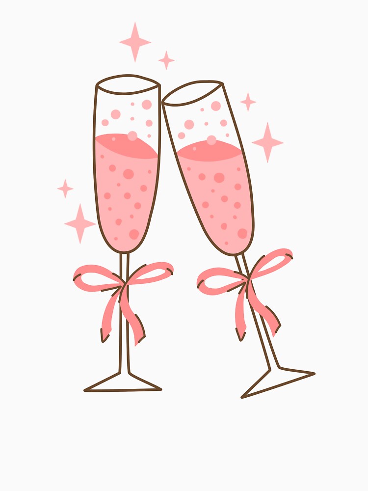 Feminine Coquette Aesthetic Ribbon Champagne Glasses Design, Pink Celebratory Cheers Artwork by SpringTeaDesigns
