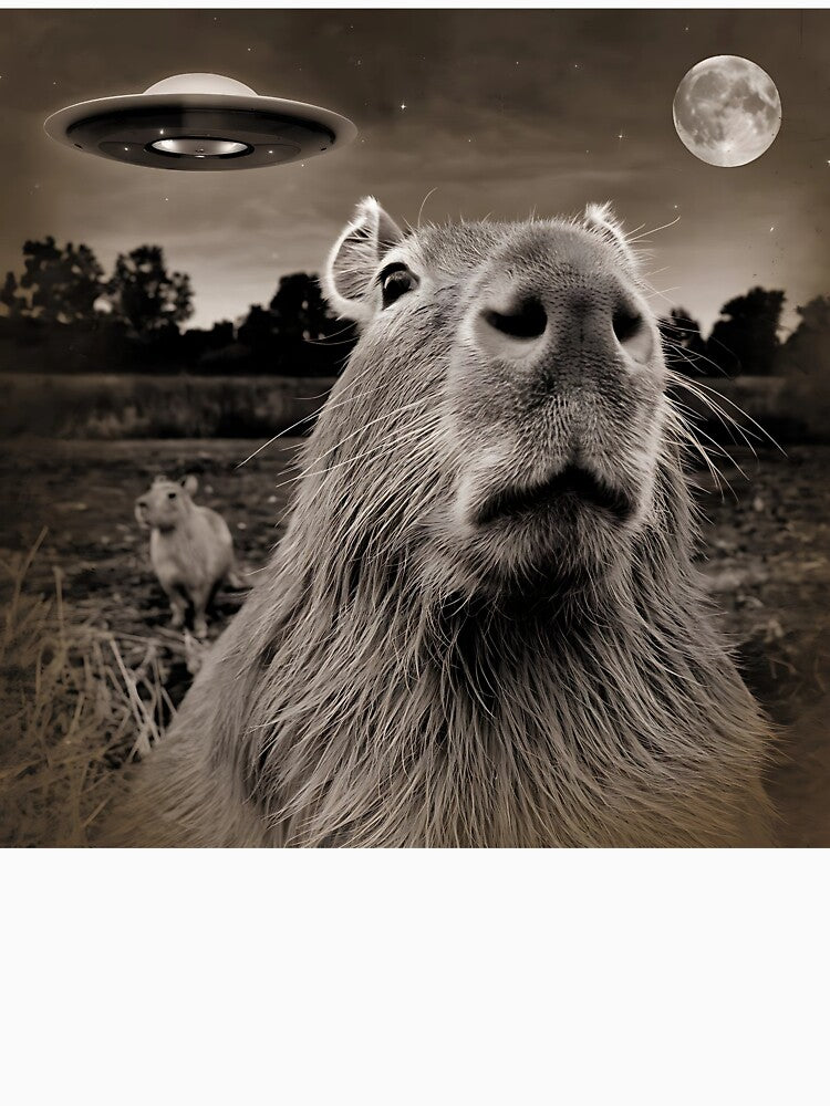 Funny Capybara UFO, Cute Capybara Selfie Graphic Tee for Animal Lovers, Unique Alien-Themed Gift for Men and Women by ABMO-store