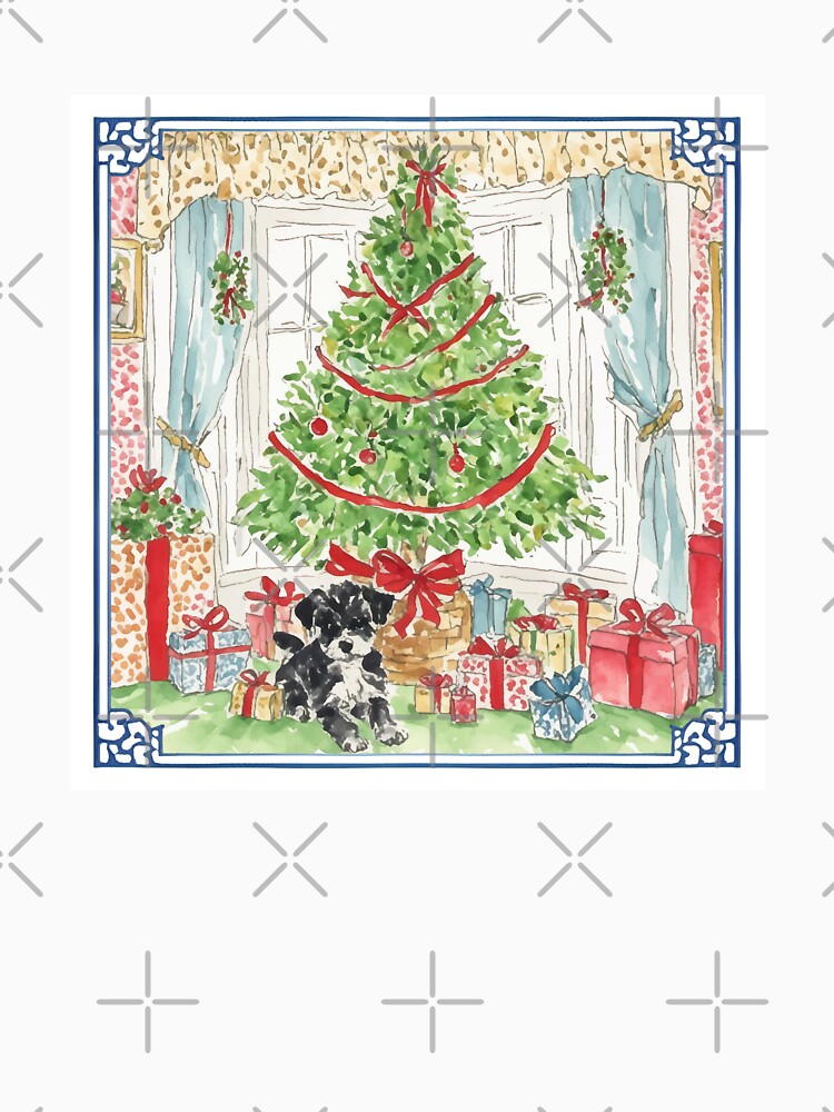 Coquette Christmas Puppy Watercolor by Magnolia Valley Art