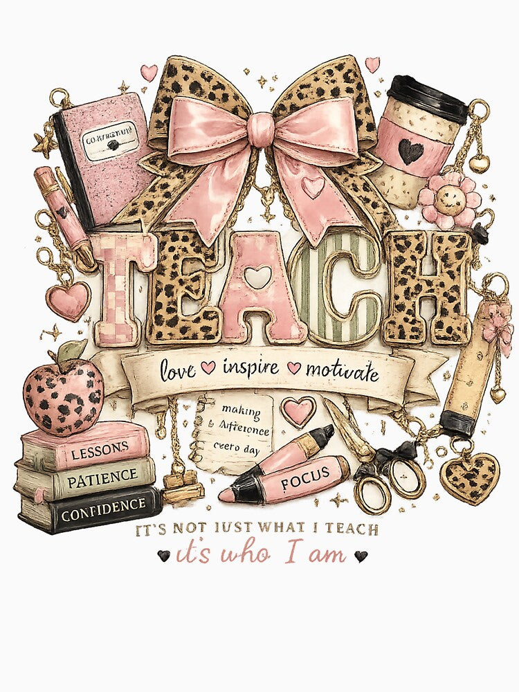 Preppy Coquette Teacher| Leopard Bow, Classroom Icons, Back to School Tee by imad1hkf