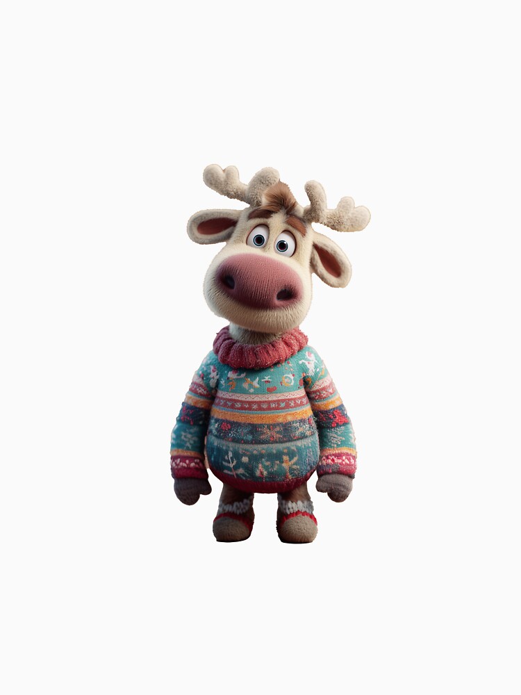 Cute Christmas Reindeer in Cozy Festive Sweater – Adorable Holiday Character Art by Hakubiya