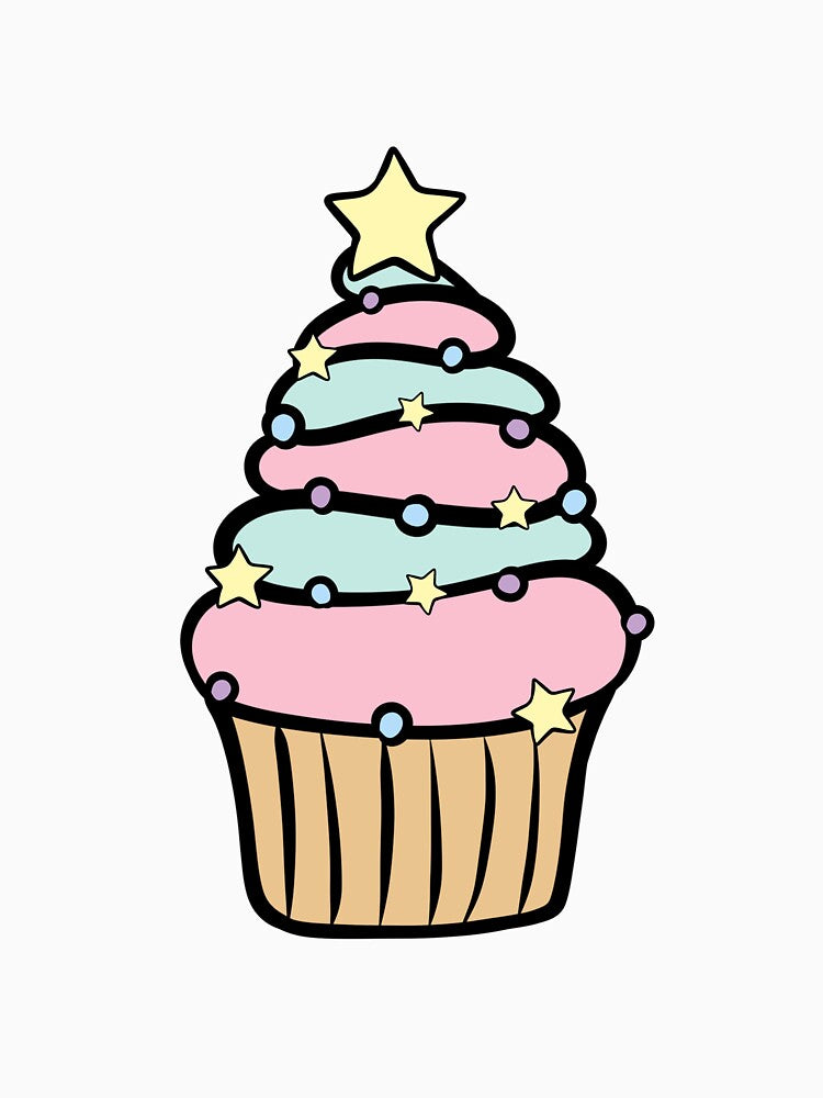 Pink Christmas Tree Cupcake with Stars by CreativeDraws42