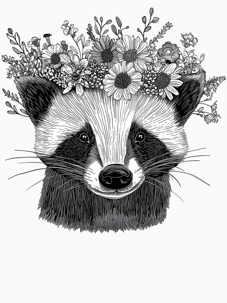 Badger Wearing Flower Crown by mirror circus