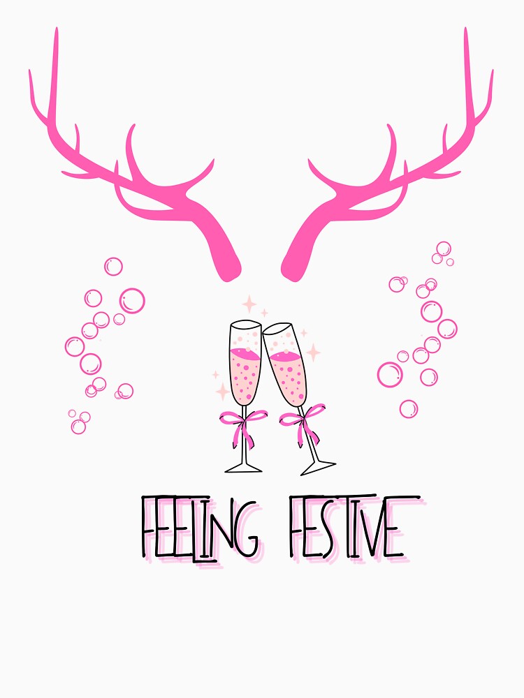 Feelin Festive - Pink Reindeer Antler & Champagne Holiday Art by ELIACREATIONS