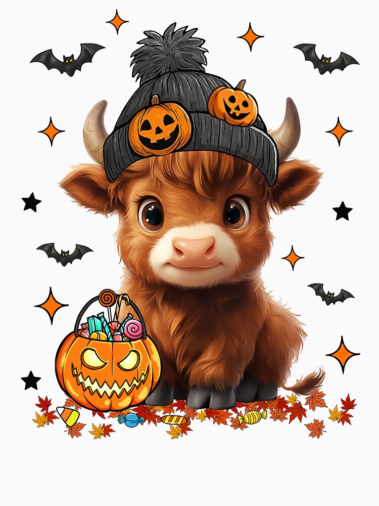 Cute Fall Highland Cow and Pumpkin Halloween by laszlosaobere