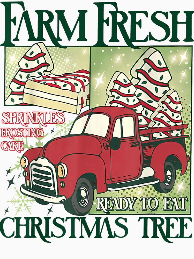 Farm Fresh Christmas Tree Cake Funny Red Truck Holiday Baking Art by JolinChinn