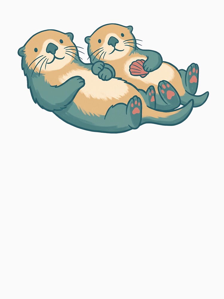 Sea Otters Holding Hands Gouache Illustration Art by Ninjacatoff