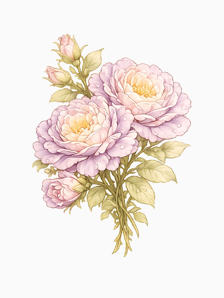 Vintage Watercolor Mauve and Pink Peony Bouquet by Jaideep Walia