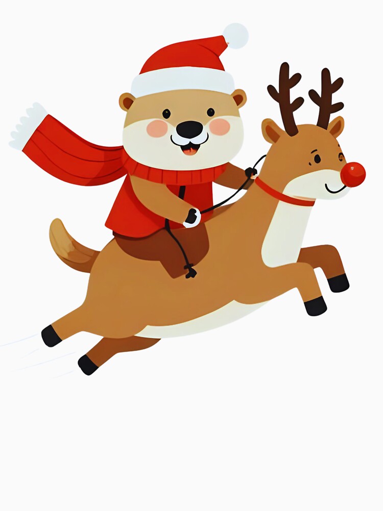 Festive Otter Riding Santa’s Reindeer – Cute Holiday Art by Otterly Cute