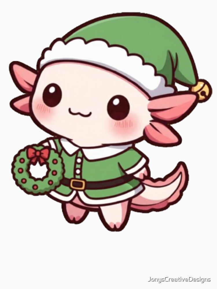 A festive axolotl dressed as an elf by JonysCreativeDesigns