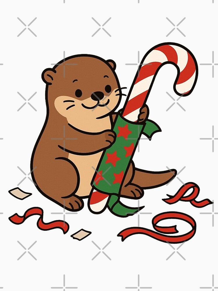 Otter Wrapping Candy Cane – Cute Christmas Cartoon Animal by Confuzz1ed
