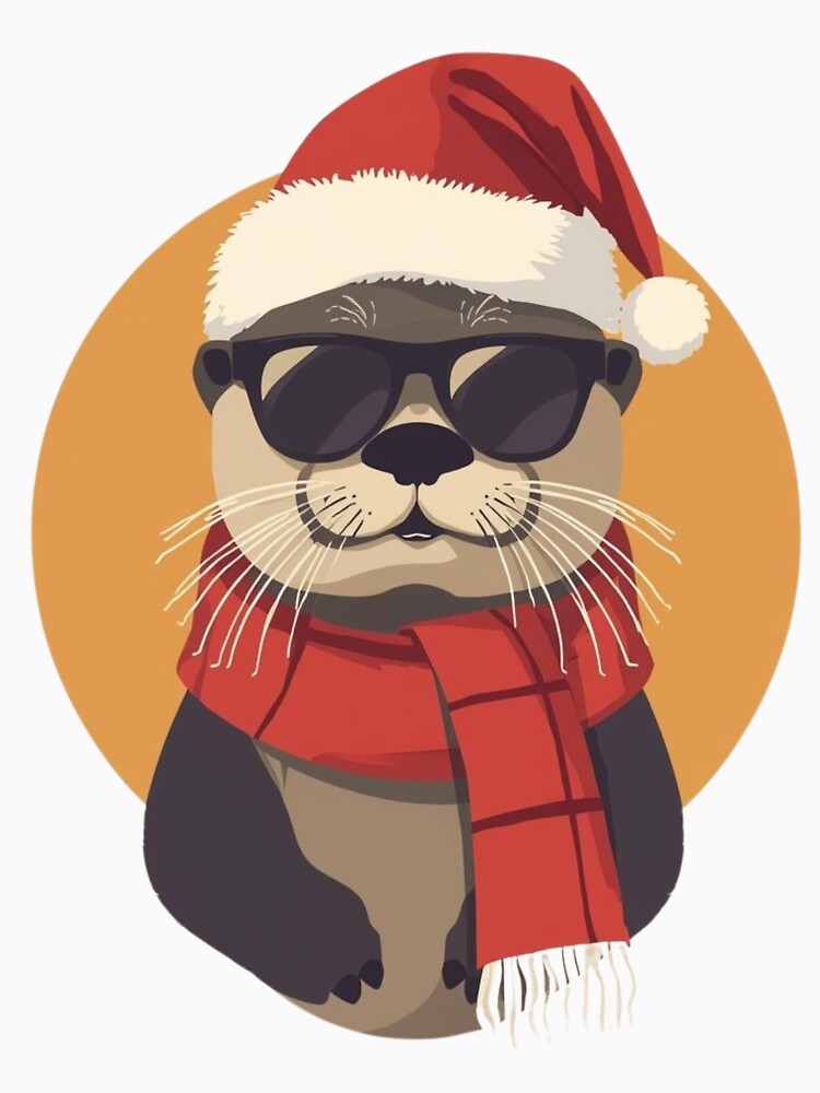 Cool Christmas Otter with Sunglasses | Funny Retro Holiday Animal Art by AM-little-shop