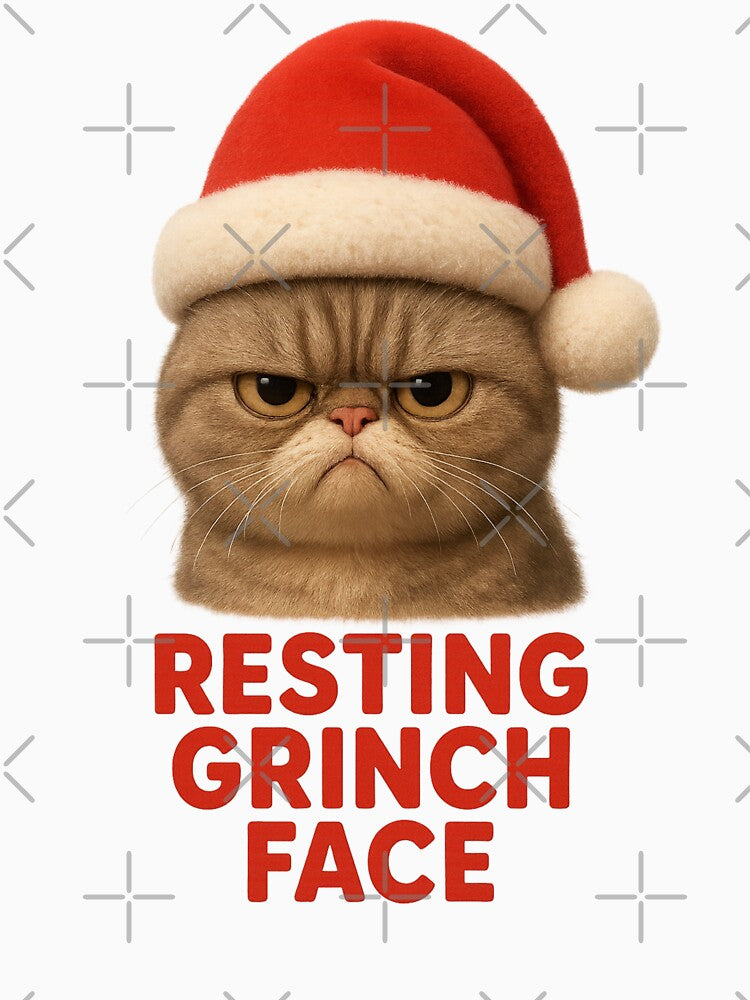 Resting Grinch Face Funny Christmas Cat | Kawaii Funny Christmas Art by Moons Studio