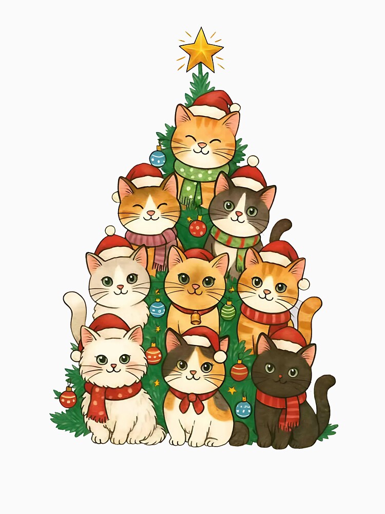 Cat Christmas Tree Christmas Cat Family Cute Christmas Animal by bethanyrodgers6