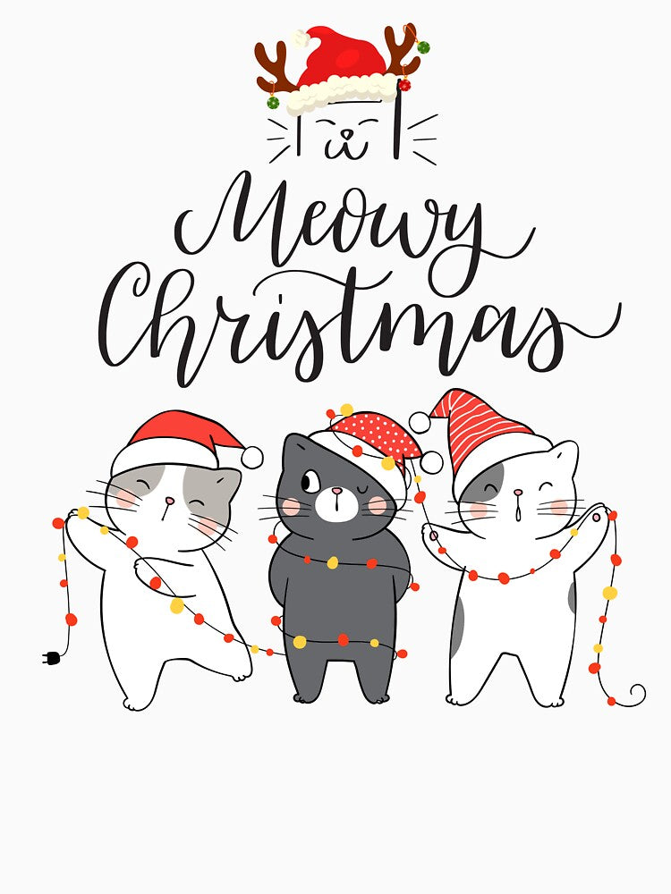 Meowy Christmas Cute Cat Trio – Funny Holiday Cats in Santa Hats Design by VeLuna64