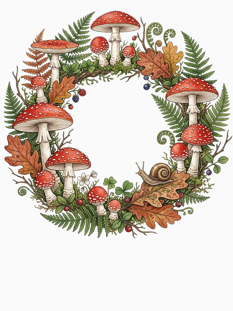 Cottagecore Mushroom Circle — Watercolor Forest Botanical by Munchable Bites