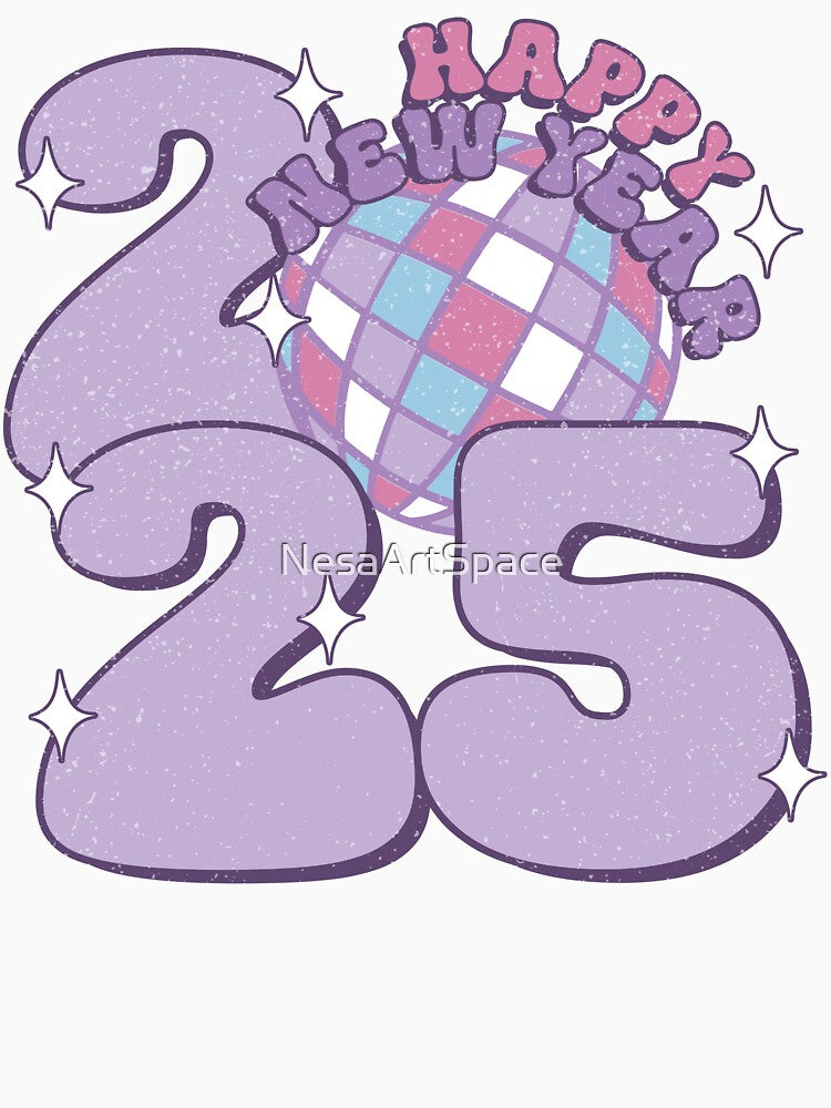 2025 Happy New Year Retro Groovy Disco Ball by NesaArtSpace