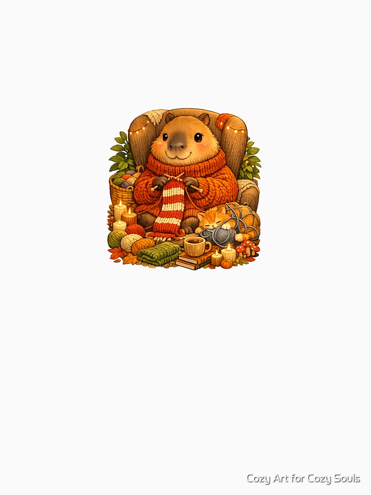 Cozy Knitting Capybara | Cute Yarn Lover Autumn Illustration by Cozy Art for Cozy Souls