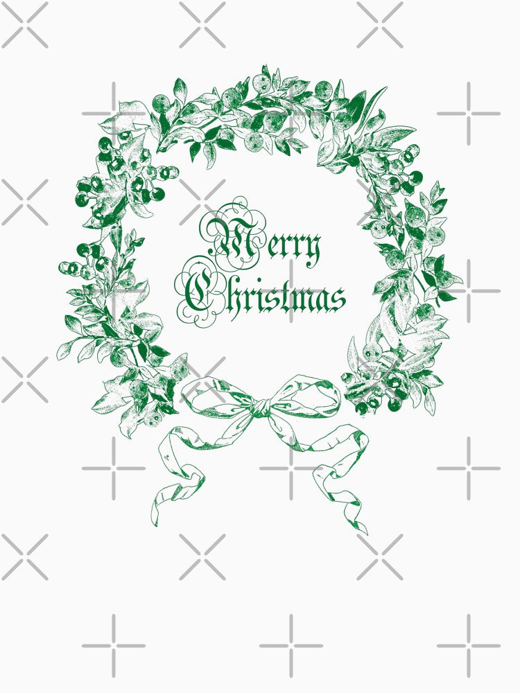 Elegant Vintage Merry Christmas Wreath Bow Green Toile by tanjica