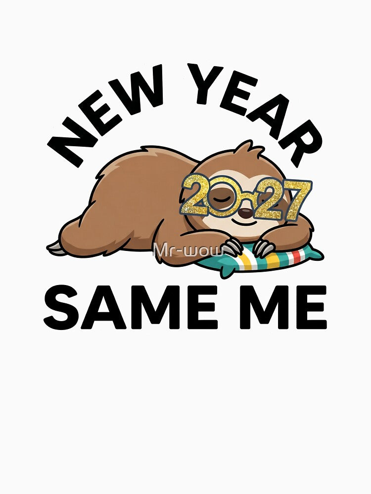New Year Same Me 2027 Funny Sloth Glitter Sticker by Mr-wow