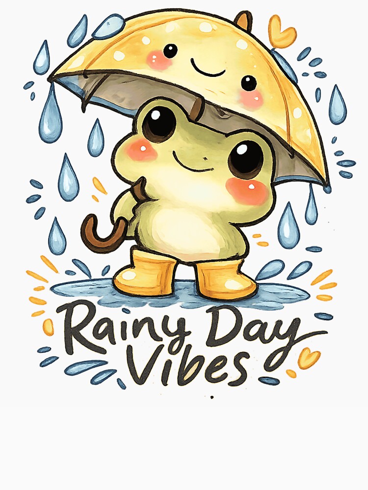 Cute Frog Under Umbrella – Rainy Day Vibes Aesthetic Frog Sticker by Ortegan90