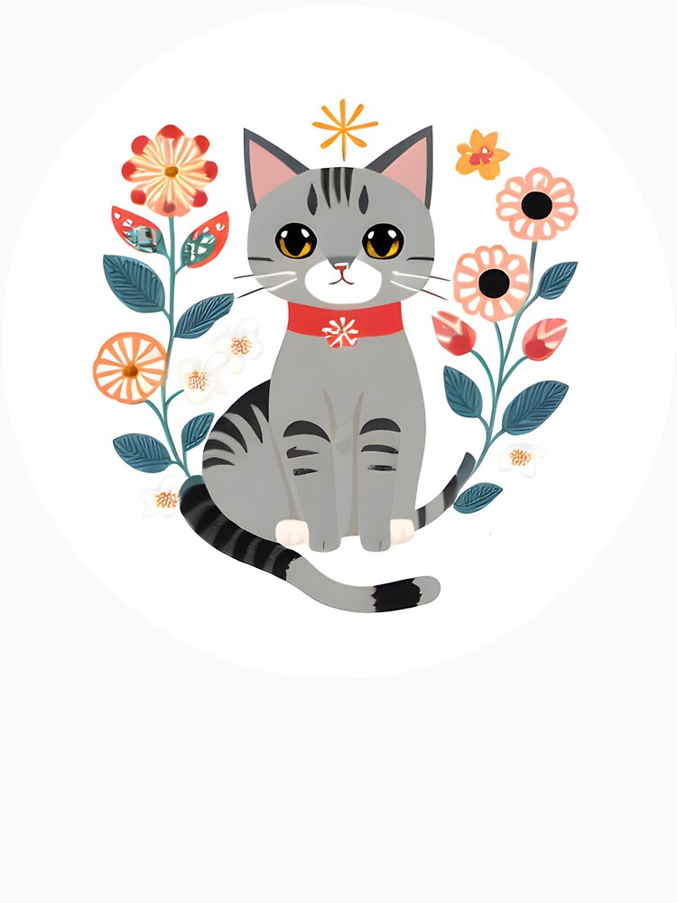 Hygge Boho Cat and Flowers by hyggefolkart