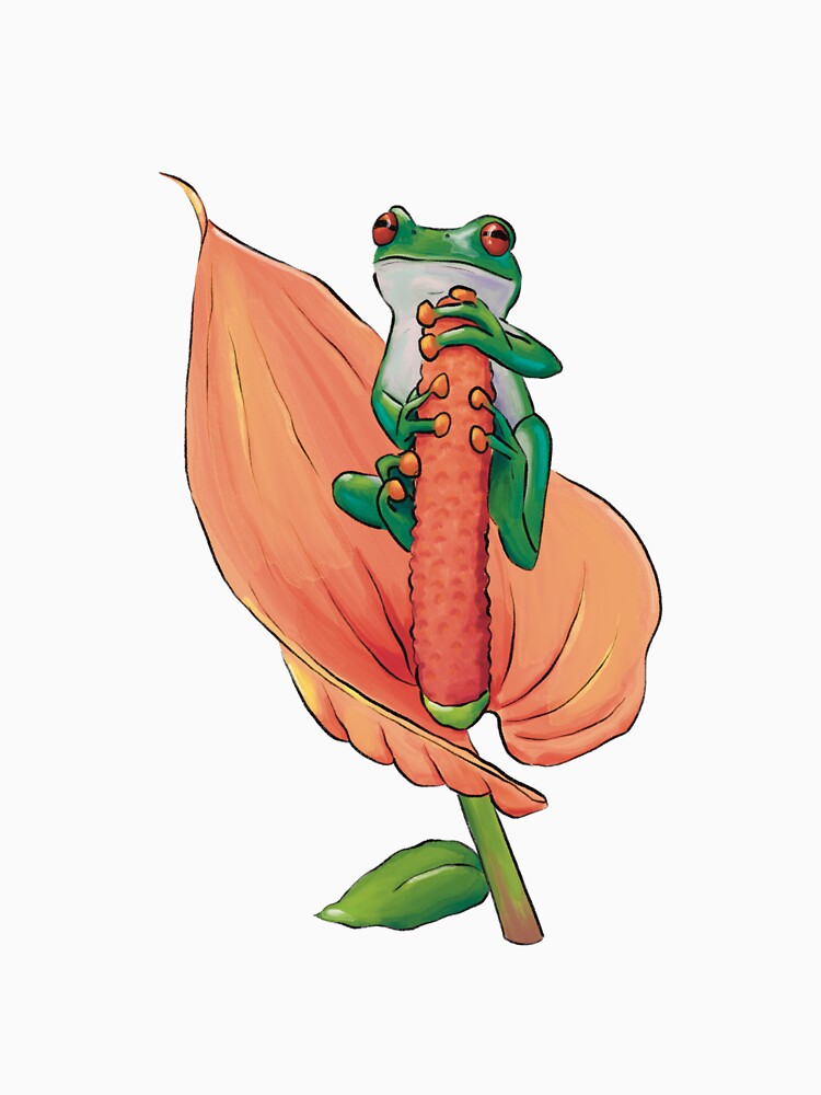 Cute Tree Frog Holding Fruit Aesthetic Frog Illustration by art-injoy