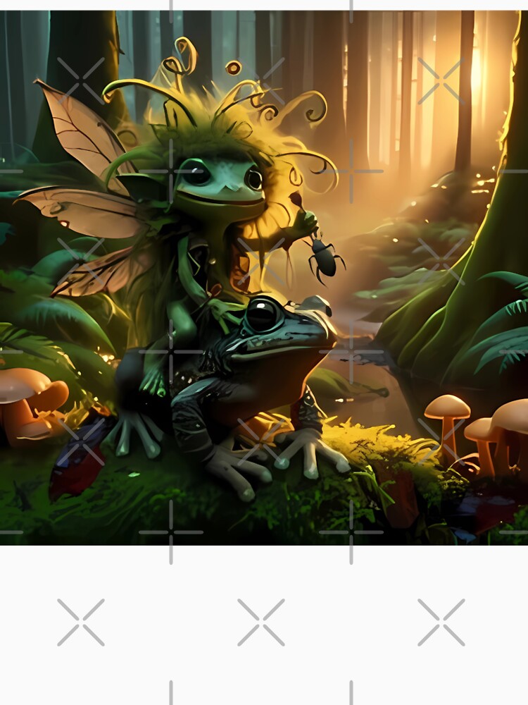 Whimsical Fairy Riding Frog Art | Cottagecore Goblincore Fae by The Glitch Garden