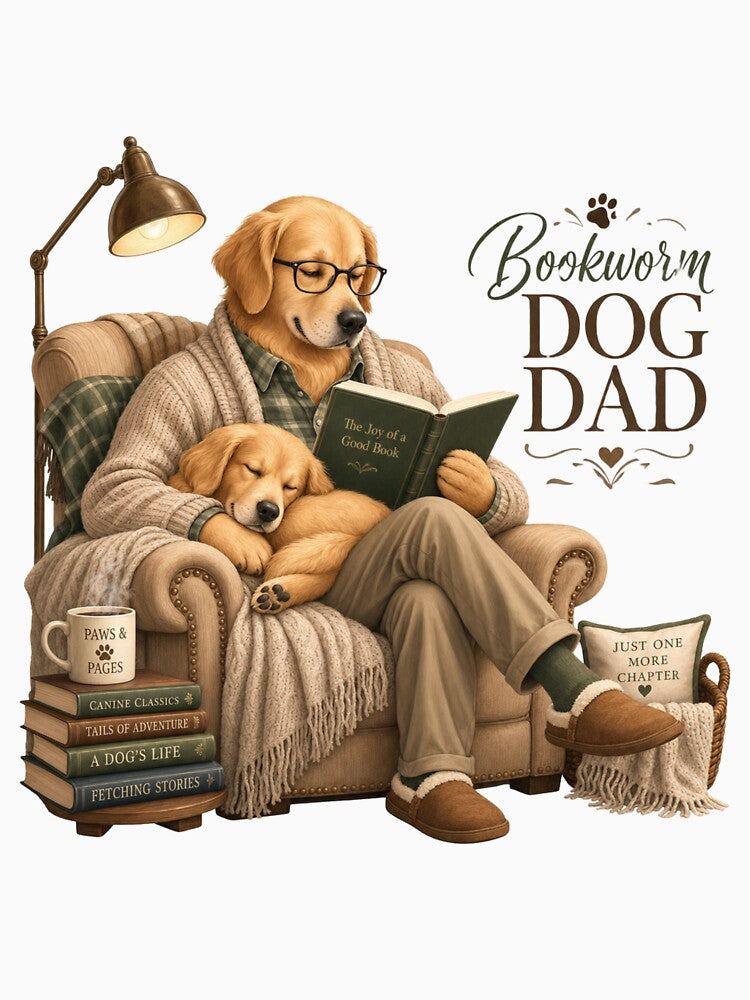 Bookworm Golden Retriever Dog Dad Reading Kawaii T-Shirt by Ashley critters