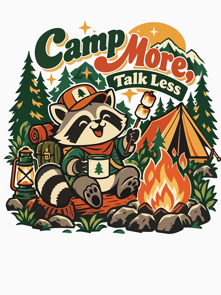Camp More Talk Less Raccoon Camping by Summit Folk Studio