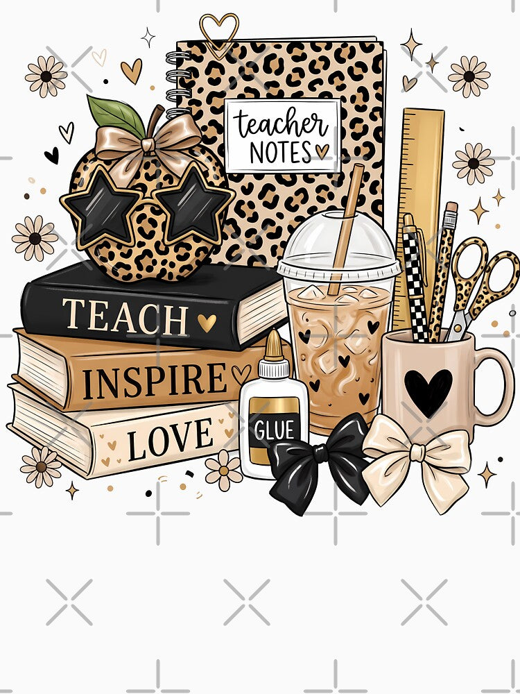 Teach Inspire Love | Cute Leopard Teacher Coffee School Supplies Design by Uniquememorable