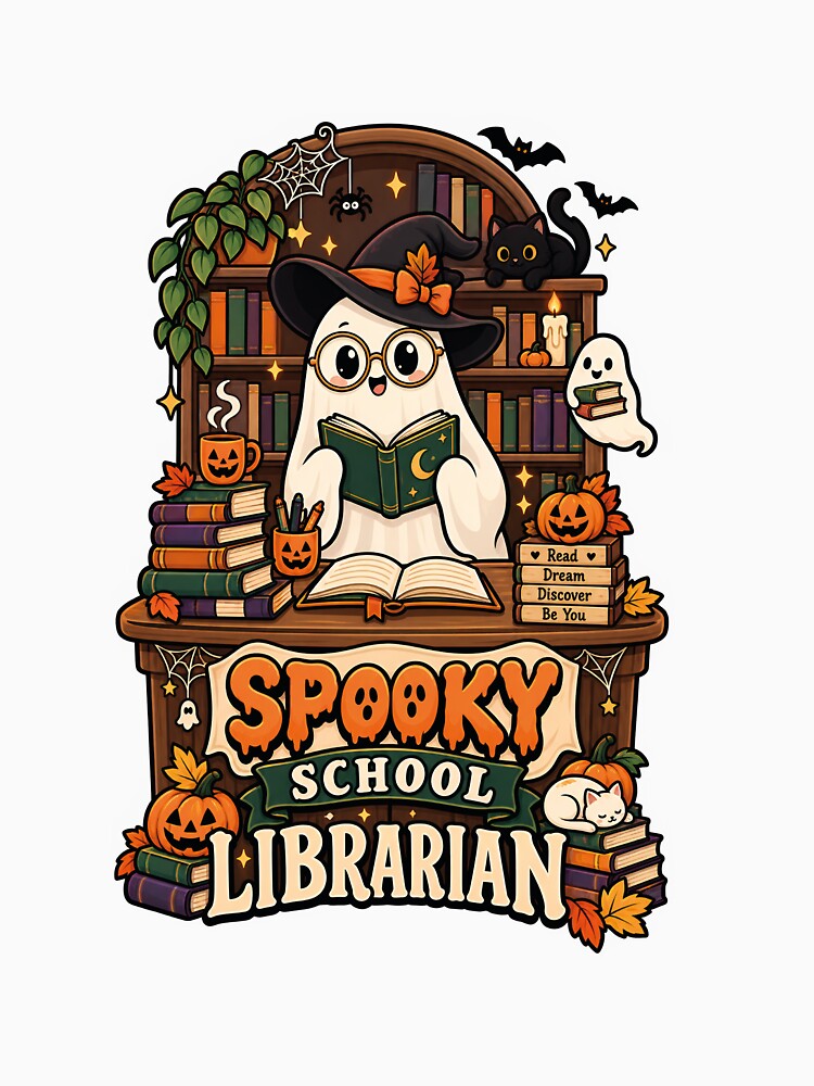 Spooky School Librarian Halloween Ghost Book Lover by LuminoSky Creations