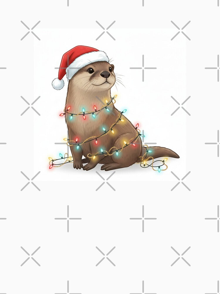 Otter Christmas light xmas santa hat holiday holidays funny cute kawaii by CheeseBlueprint