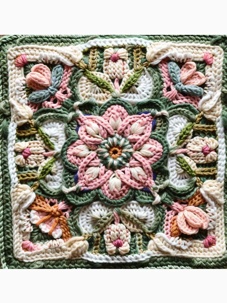 Green and orange and pink flower crochet granny square by NuttyCottage