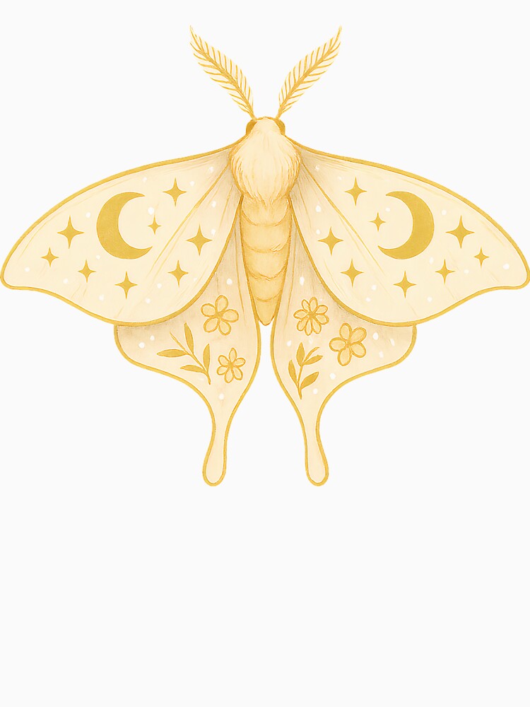 Golden Celestial Moth – Moon & Stars Whimsical Design by Zee's Whimsical Wonders