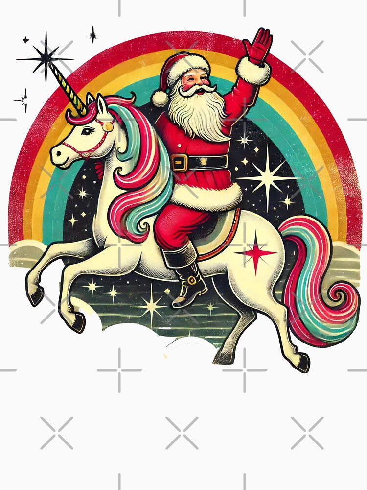 Santa Riding a Unicorn with Rainbow and Stars by AIARTIST1