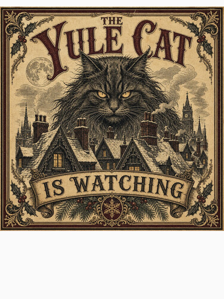 The Christmas cat is watching you. Gothic Victorian Christmas design. by BoosterShop