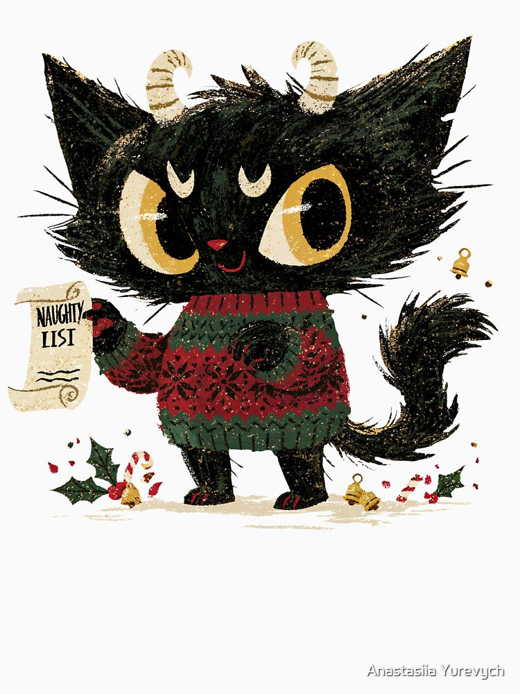 Naughty Black Cat Christmas Krampus Holiday Mischief by Anastasiia Yurevych