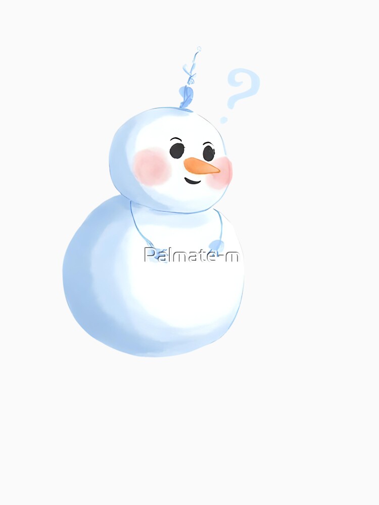 A confused snowman with big round eyes and a question mark above its head, cartoon style, white outline, transparent background, funny winter sticker by Palmate-m